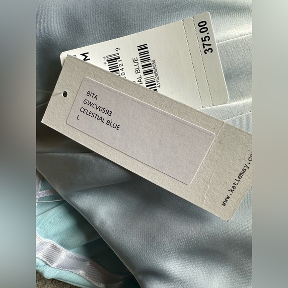 Katie May Strapless Satin Bita Gown In A Powder Blue Celestial Blue Size Large - Picture 7 of 7